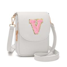 Viverte Bolsa transversal para meninas adolescentes, pequena, inicial, celular, bolsa de couro com compartimento triplo, Bege