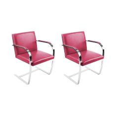 Kit 2 Cadeiras Brno Escritório Couro Sintético Rosa Barra Chata Cromada Cor Rosa
