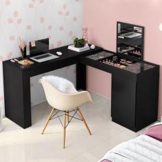 Escrivaninha Mesa Escritório Penteadeira de Canto 136x136cm com Espelh