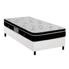 Cama Box Solteiro: Colchão Molas Ortobom Nanolastic Physical Spring + Base Crc Courano White(88X188)