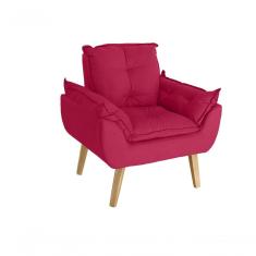 Poltrona Decorativa Glamour Opala Linho Vermelho SMF Decor