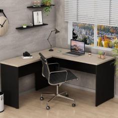 Mesa de Canto em L para Escritório Tampo 140cm Carvalho Bege - Netmobi