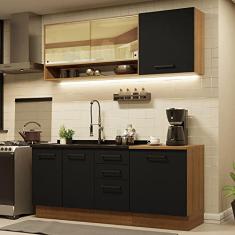 Cozinha Completa Madesa Agata 180002 com Armário e Balcão (sem Tampo e Pia) - Rustic/preto