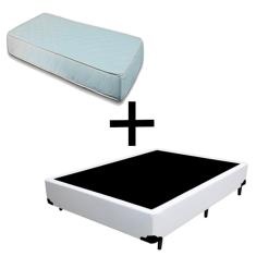 Cama Box Casal 138 - Tecido Sintético Branco com Colchão Munique Bello Box - 100% Espuma - D33 Branco 54x138x188