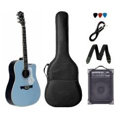 Kit Violão Folk Elétrico Tagima Andes Aço Azul + Caixa