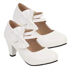 1 Par Sapatos Mary Jane Saltos Para Mulheres Sapatos Grossos De Salto Alto Calçado Feminino Salto Alto Na Moda Sapatos Lolitas Senhorita Branco Espesso Sapatos De Plataforma