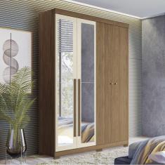 Guarda Roupa Solteiro Ripado 4 Portas 2 Gavetas com Espelhos e Pés Antony Jatobá/Areia