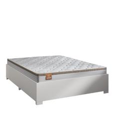 Cama Box Casal Desmontável Com Colchão Molas Ensacadas Real 138x188x58cm Bege/Branco Inducol - Suporta até 130Kg Por Pessoa