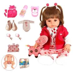 Boneca bebê reborn com girafinha menina - 100% silicone