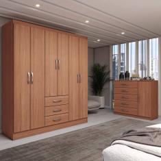 Guarda-Roupa Casal Eliza 6 Portas 3 Gavetas com Cômoda 1 Porta 5 Gavetas Cinamomo - Panorama Móveis