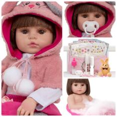 Boneca Reborn Coelhinha Linda Olhos Castanhos Pode Banho - Cegonha Reb
