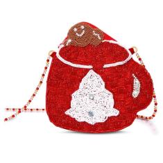 NVENF Bolsa transversal de Natal feminina com contas de árvore de Natal com renas e botas de ombro acessórios de Natal presentes, Vermelho