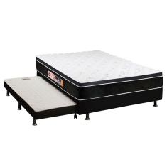 Cama Box C/auxiliar Casal: Colchão Espuma Castor D33 Black E White + Base Crc Courano Black(138x188)