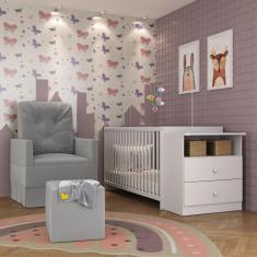 Berço Cômoda com Poltrona de Amamentação e Puff Meu Bebê Multimóveis M