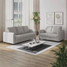 Conjunto Sofá com 2 e 3 Lugares em Linho Orquídea Cabecasa Madeiramadeira Cinza