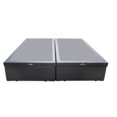 Cama Box Baú Queen Bipartido Sintético Cinza Com Pistão A Gás
