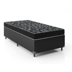 Cama Box Solteiro 88 Tecido Sintético Preto com Colchão Espuma  D20 - Tampo Preto 12cm