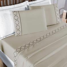 Jogo De Lençol Helena Casal 4 Peças Micropercal 400 Fios Ponto Palito 