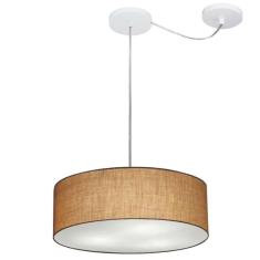 Lustre Pendente Cilíndrico Com Desvio De Centro Vivare Md-4255 Cúpula Em Tecido 40x15cm - Bivolt Palha