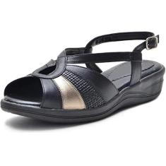 Sandália Pierrô Conforto ortopédica couro com detalhes (42, Preto)