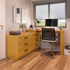 Escrivaninha Mesa Escritório em L com Cômoda Leonie 6 Gavetas 138cm Ye