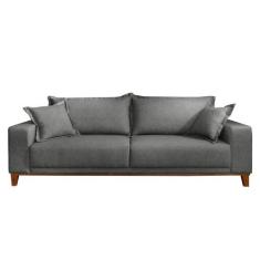 Sofá Fixo Argos 3 Lugares Luxo 2,20 M Castellar Móbile, Linho cinza