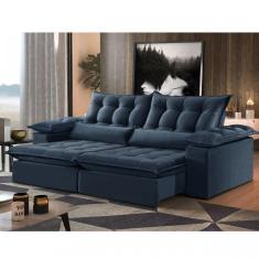 Sofá 2 Lugares Retrátil e Reclinável 230cm Suede Saturno Zara Estofados Azul Suede