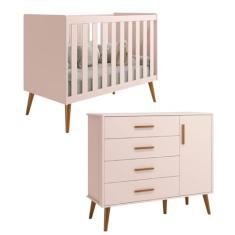 Berço Americano 2 em 1 e Comoda Sapateira Isis Rosa Fosco- Reller