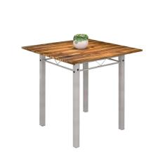 Mesa Tubular 75x75cm Tampo de Madeira 4 Lugares Júlia Soma Móveis Martelado Pérola/Tampo Madeira