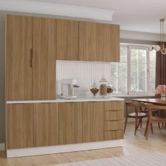 Cozinha Modulada 4 Peças com Tampo 2 Aéreos e 2 Balcões Ipanema CabeCasa MadeiraMadeira Acácia/Branco