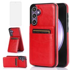 Asuwish Capa de telefone para Samsung Galaxy S23 FE Gaxaly S 23 FE 5G com protetor de tela de vidro temperado suporte de cartão de crédito capa carteira suporte acessórios de celular de couro S23FE5G