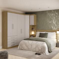 Quarto de Canto Casal com Guarda Roupa Aéreo e Cabeceira Paris Luciane Móveis