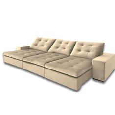 Sofá Retrátil e Reclinável 3 Lugares Mahal Espresso Móveis Bege