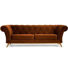 Sofá 3 Lugares Império 210 Cm Veludo Telha C-262