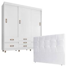 Quarto de Casal Guarda Roupa 37020 com Cabeceira Luiza 140 cm Branco – Araplac