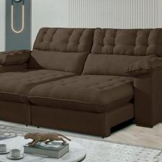 Sofá Retrátil e Reclinável Barcelona 210cm Veludo com Molas Ensacadas Marrom café