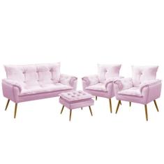 Namoradeira e 2 Poltronas Opala com Puff Lunar Sued Aradecor, Rosa Beb