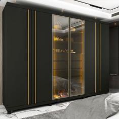 Guarda Roupa 6 Portas LED Absolut Reflecta Grafite - Gelius - Gelius M