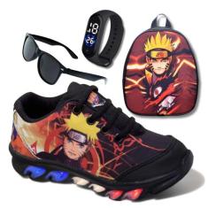 Kit Tênis De Led Infantil Menino Masculino Naruto + Mochila + Relógio 