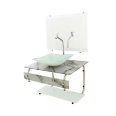 Gabinete De Vidro Para Banheiro 70Cm It Inox Com Cuba Quadrada Mármore