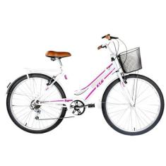 Bicicleta Aro 26 Kls Retro Sport Freio V-Brake 6 Marchas, Branco, Pink