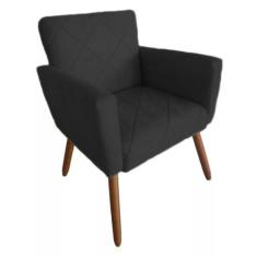 Poltrona Decorativa Pés Palito Nina Estilo Costura Preto - DS Móveis