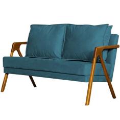 Namoradeira Decorativa Marília Linho Bege - Golden Moveis,  Suede Azul