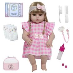 Boneca Reborn Realista 46cm Cabelo Loiro Enxoval Completo - Cegonha Re