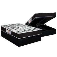 Cama Box Baú Queen: Colchão Espuma D45 Luckspuma Gran Luck Pró Saúde Duplo + Base Black(158X198)