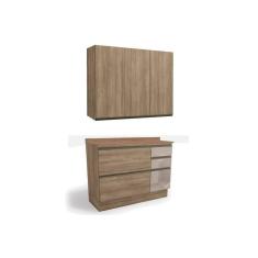 Cozinha Modulada Completa Maxxi 3 Peças 1 Aéreo + 1 Balcão + Complemento C3p12 Nogal