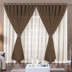 Cortina Paula 4,00M X 2,80M Tabaco Tecido Voal Leve Clean Para Sala Ou Quarto