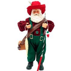 Enfeite Papai Noel Decorativo Pescador Colecionável De 30cm