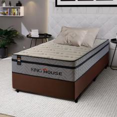 Conjunto Cama Box c/ Molas Ensacadas Preston Cinza Solteiro 96x203x71 