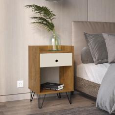 Mesa De Cabeceira Quarto Estilo Retrô Pés De Ferro Ella Freijó Com Off White Comprar Moveis Em Casa